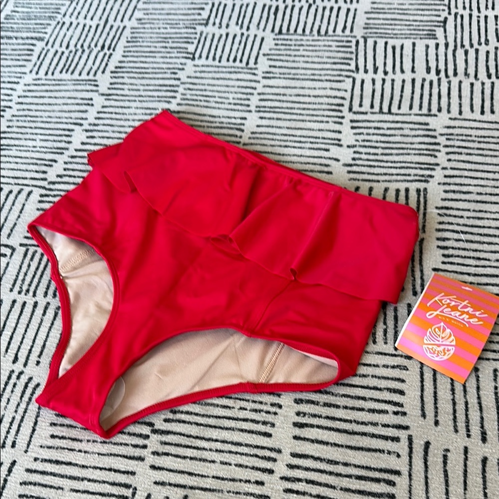 NWT Kortni Jeane Red Bikini Bottoms High Waisted Peplum